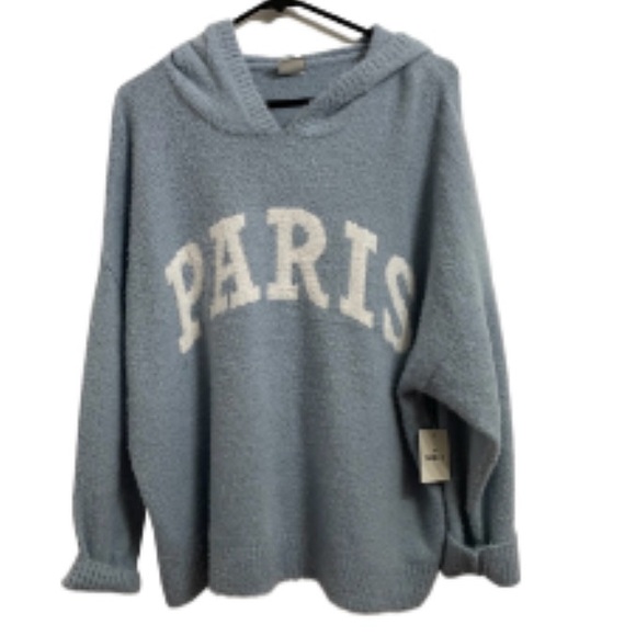 Nikka K Sweaters - NWT Nikka K Blue Sweater Hoodie with 'PARIS' Text Plus Size 3X